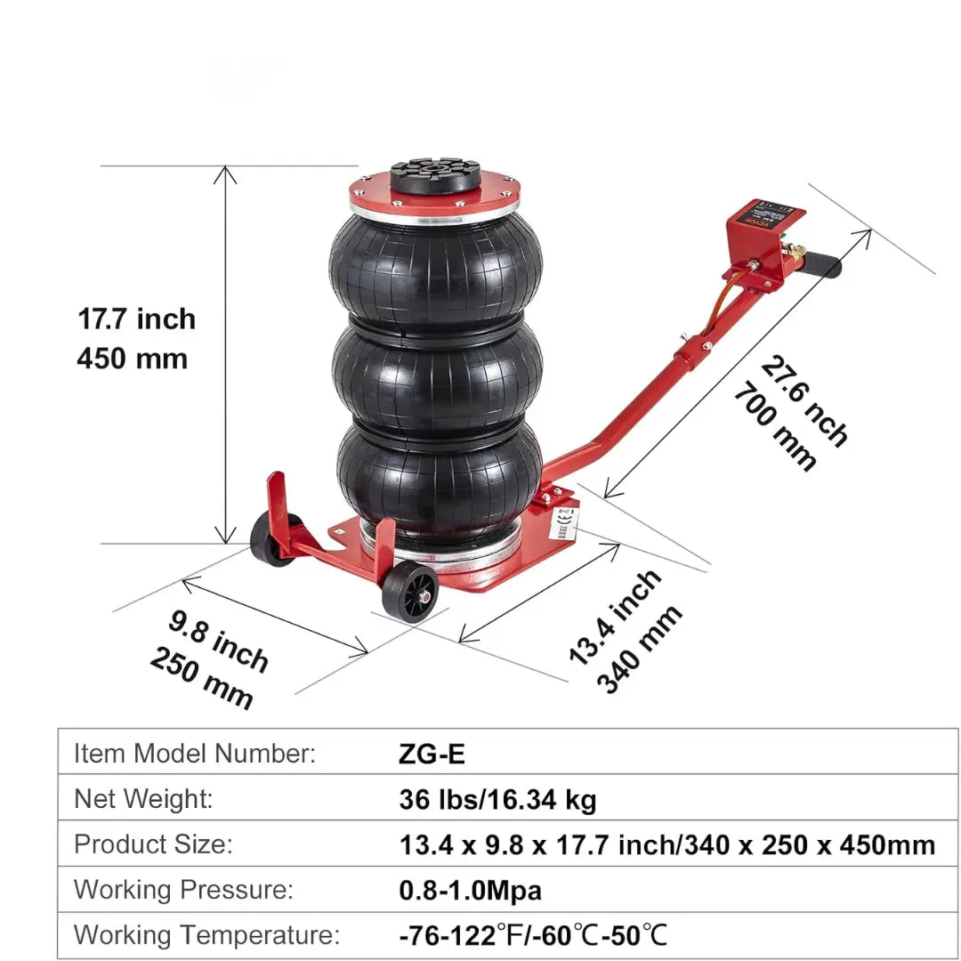 BRAVQON TitanLift - 3Ton Air Jack Triple Bag Pneumatic Jack 6600 lbs Fast Lift 3-5s Heavy Duty Car Jack